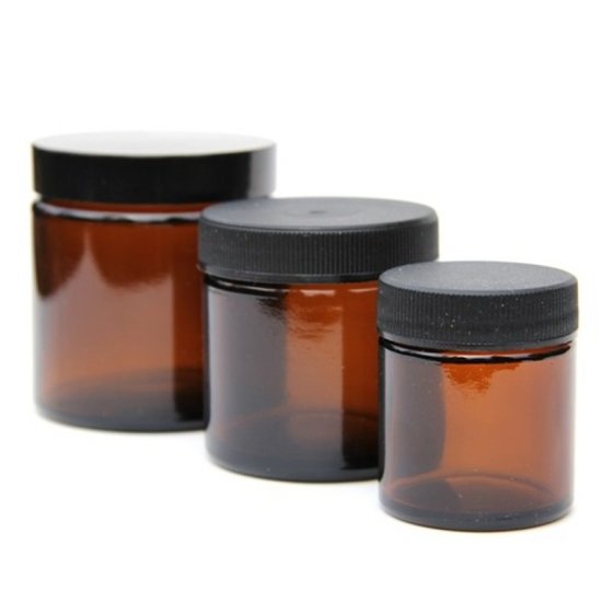 Zalfpot bruin glas met zwart deksel 